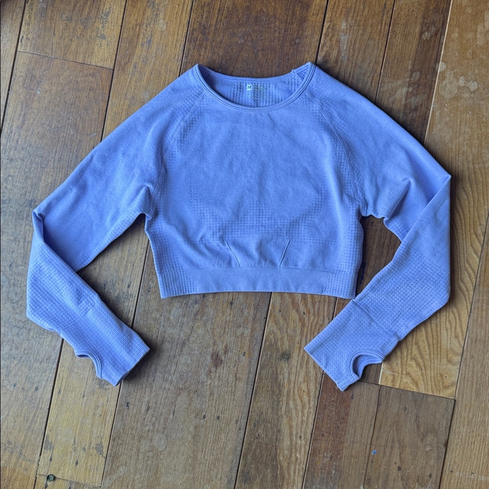 Women’s Lilac Long Sleeve Athletic Crop top w Thumbholes